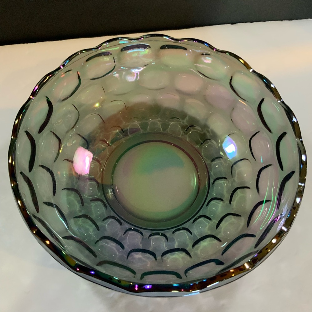 Vtg Federal Indiana Glass Bowl Iridescent Carnival Thumbprint Mid Century #18 - Picture 6 of 6